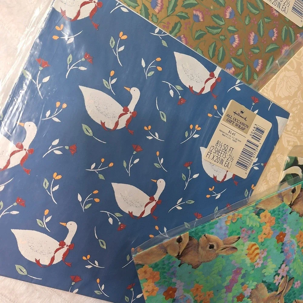 Vtg Hallmark Any Occasion Sheet Wrapping Paper 10 Pk 2 Sheets Ea. Retro Cottage